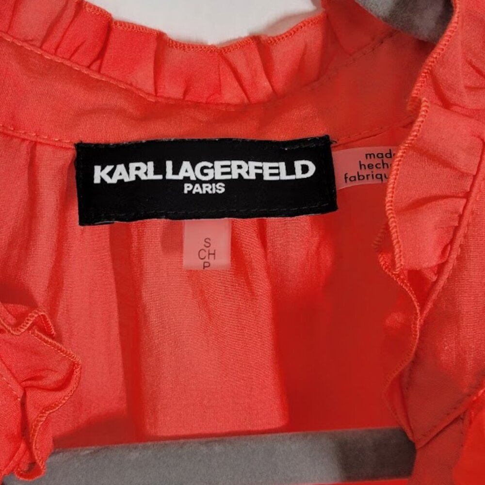 KARL LAGERFELD PARIS split-neck ruffled top Sz S - Picture 8 of 8
